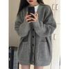 Autumn Winter V-neck Solid Color Loose Casual Cardigan Coat Women All-match Knitting Jacket Outwear Top