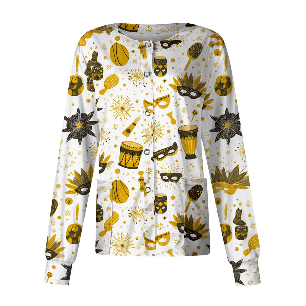 Women's Casual Long Sleeve Single Breasted Printed Dry- Top