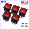 5 шт. Красный клавишный переключатель 2 положения 16А/250В KCD4-20 4 контакта Вкл/Выкл 35 x 25.5 x 10 мм