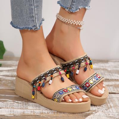 Модные женские летние нескользящие однотонные слипоны на танкетке с открытым носком, дышащие сандалии, тапочки с подогревом в микроволновой печи для женщин