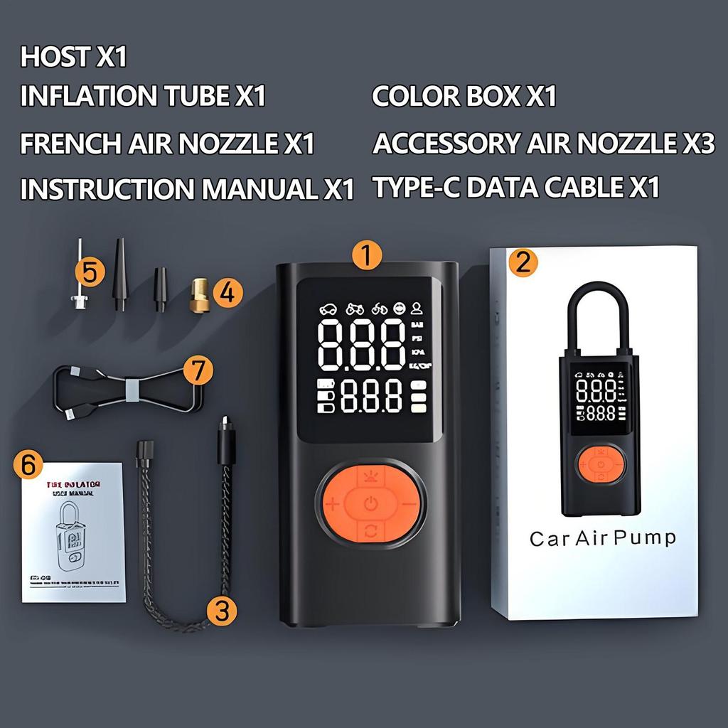 Portable Tire Inflator Electric Air Pump Rechargeable Light Tire Inflator With Digital Pressure Gauge For Motorcycle Truck Ball