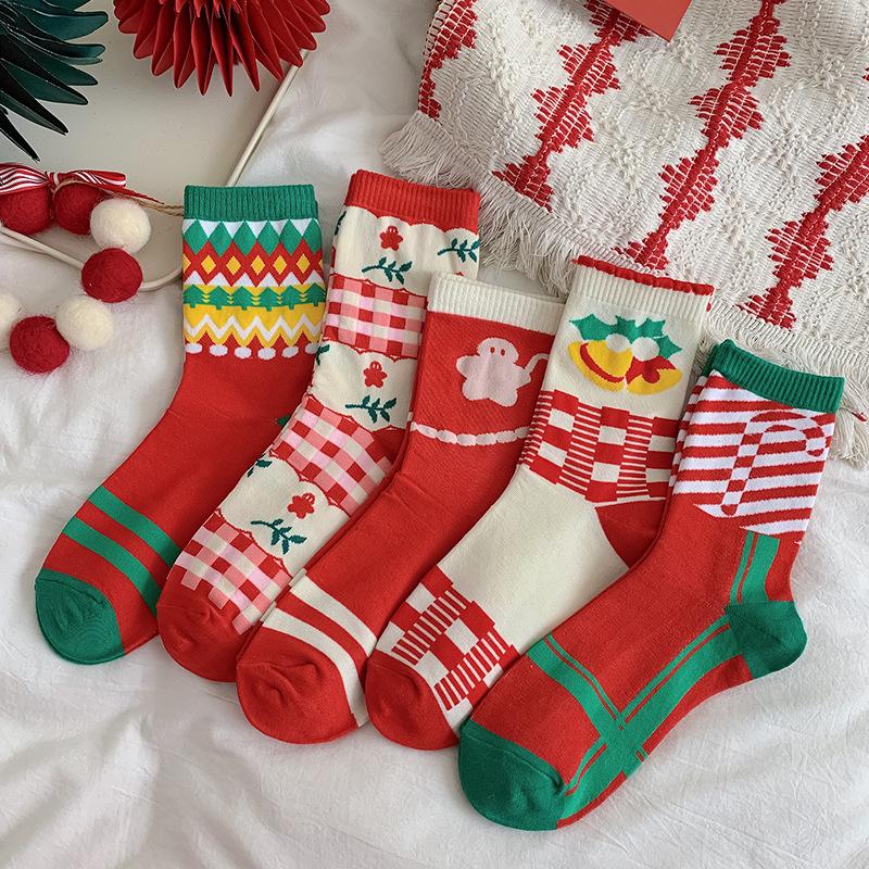 Женские рождественские красные носки до середины икры: Устойчивый к запаху, дышащий, унисекс, идеально подходит для осени и зимы.
