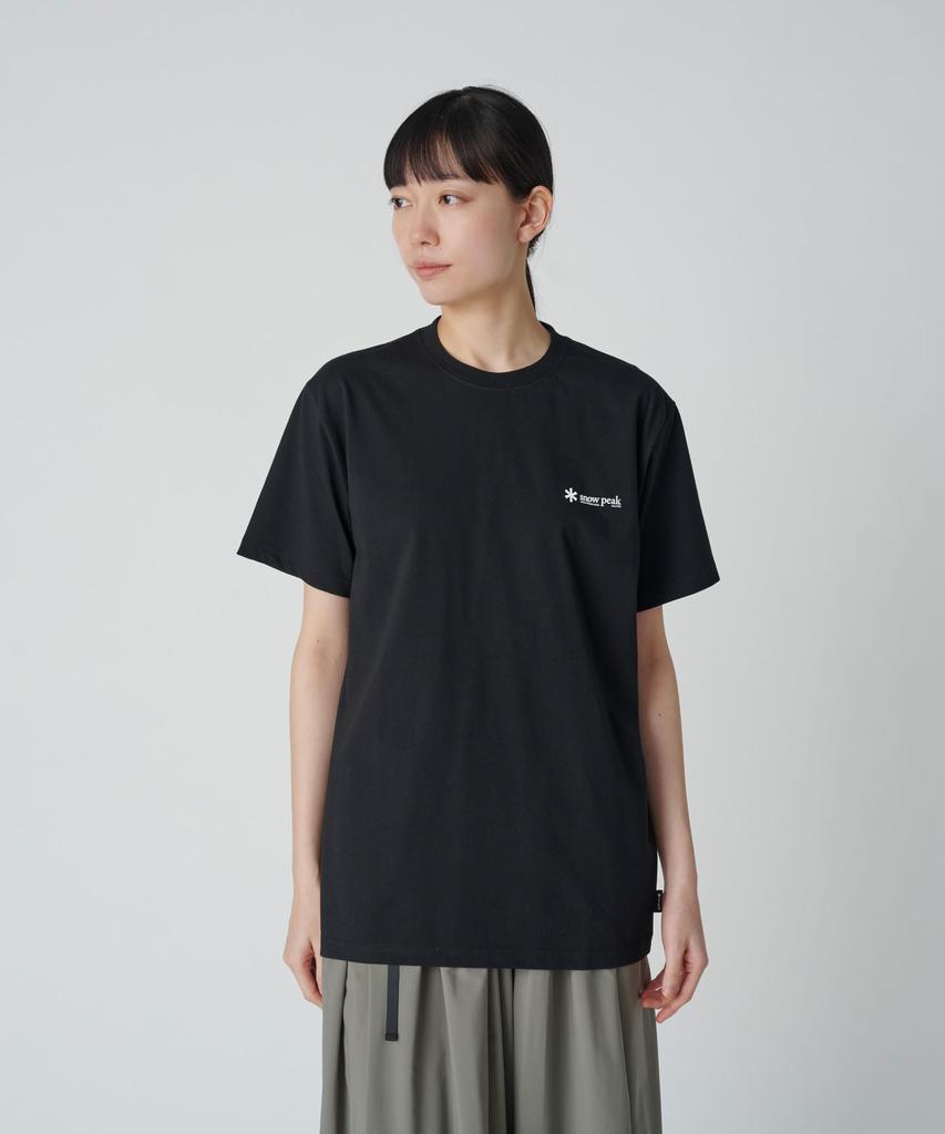 Snow Peak Logo T-Shirt, Size L, Black, TS-25SU101, Perfect for Festivals, Camping, and Outdoor Activities