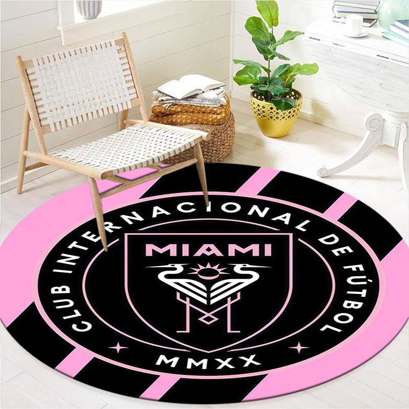 Inter Miami CF Round Area Rug,Carpet Rug for Living Room Bedroom Sofa Playroom Decor,Non-slip Floor Mat