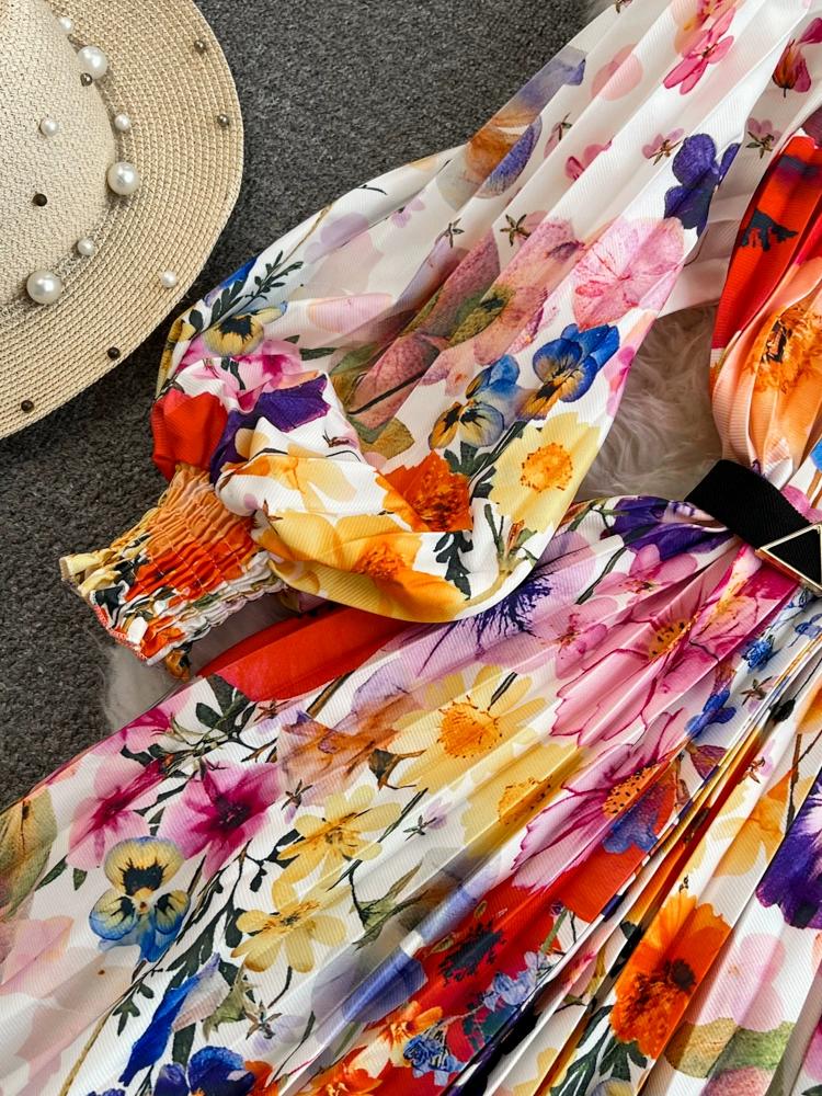 Женские свободные пляжные платья с большим распашным принтом на берегу моря, длинное плиссированное платье макси большого размера с поясом