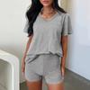 2 шт./комплект женский футболка шорты комплект костюм V-образный вырез короткий рукав однотонный свободный топ высокая талия мини шорты спортивный наряд повседневный спортивный костюм