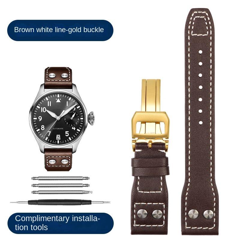 Ремешок для часов 20 мм 21 мм 22 мм для IWC Pilot Spitfire Princekin Mark дерма Черный Коричневый Ремешок из воловьей кожи Складная застежка Ремешок для часов