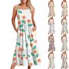 Женское длинное пляжное повседневное элегантное платье макси на тонких бретельках с цветочным принтом, струящееся платье в стиле бохо