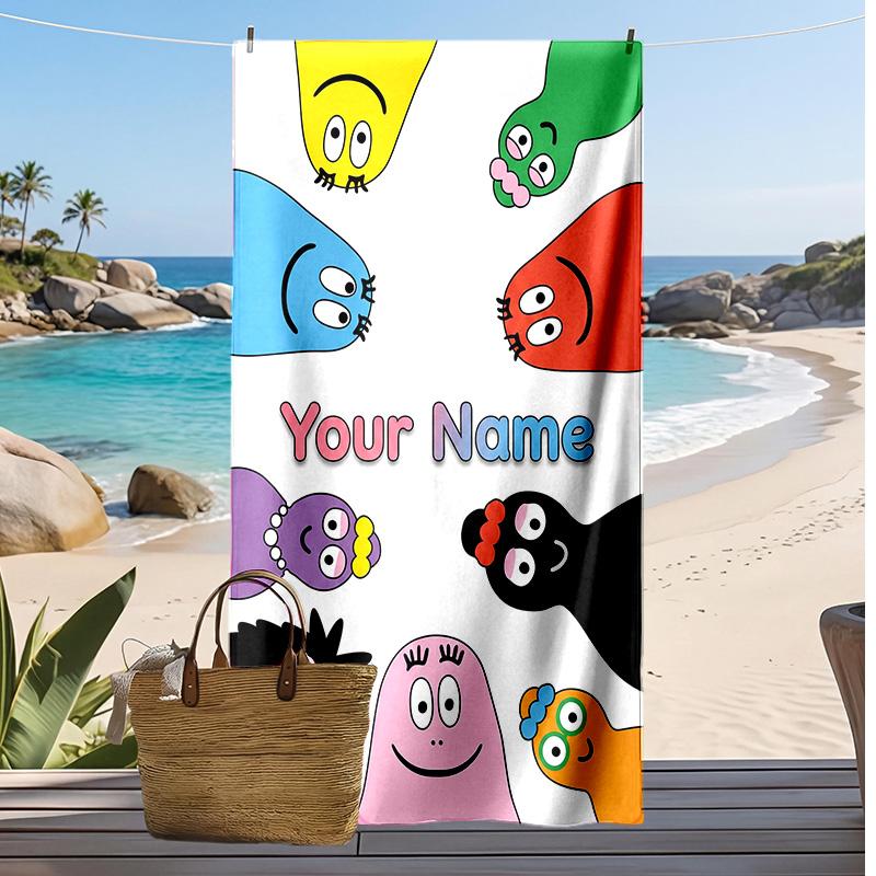 Barbapapa Custom Beach Towel, Print Your Name Text Lightweight Absorbent Towel for Swimming Travel