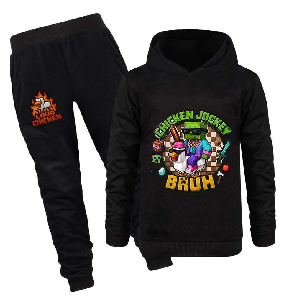 Minecraft Chicken Jockey Childrens Cartoon Hoodie And Pants Set With Cotton Fabric For Casual Winter Wear