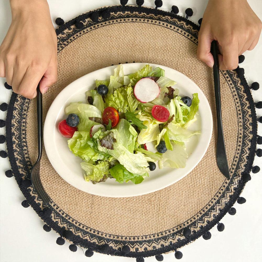 4pcs Jute Simple Tableware Mat Home Round Woven Mat Restaurant Retro Decorative Placemat