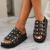 Punk Gold Rivet Decoration Slip On Gladiator Sandals Women Black Thick Bottom Soft Cloud Slippers Women Sexy Beach Slippers