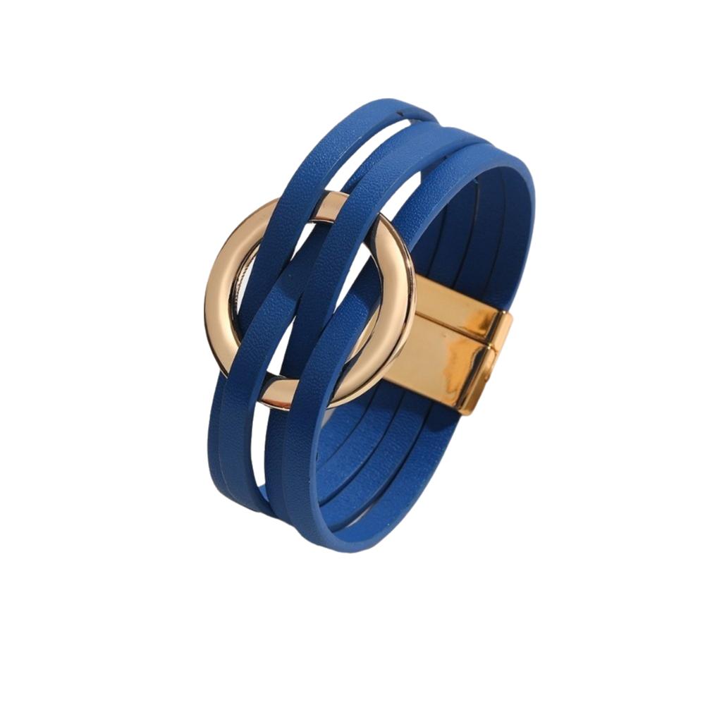 Leather Surface Leather Bracelets Adjustable Wrap Closure Hollow Circle Bracelet For Women