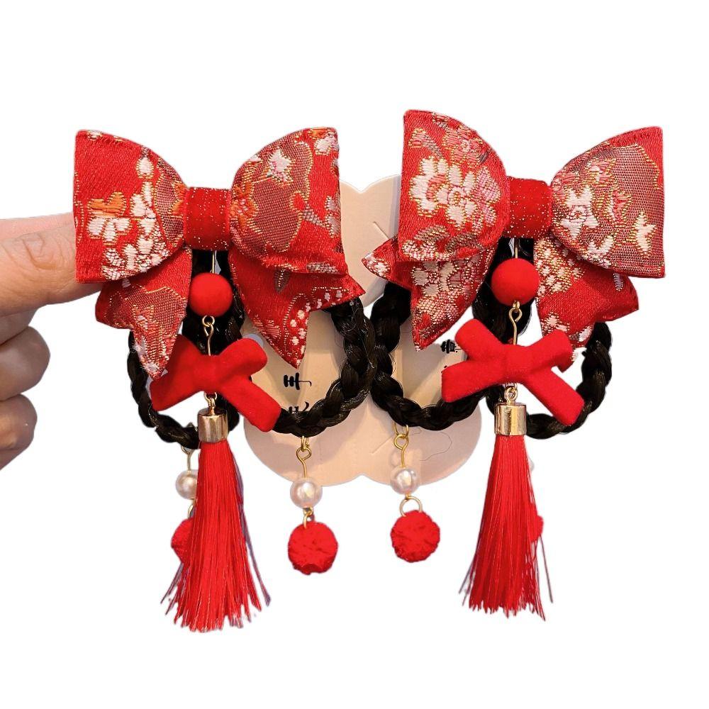 Ancient Girls Velvet Headwear New Year Headdress Kids Barrettes Rabbit Tassel Hair Clips Children Hairpin Hair Accessories