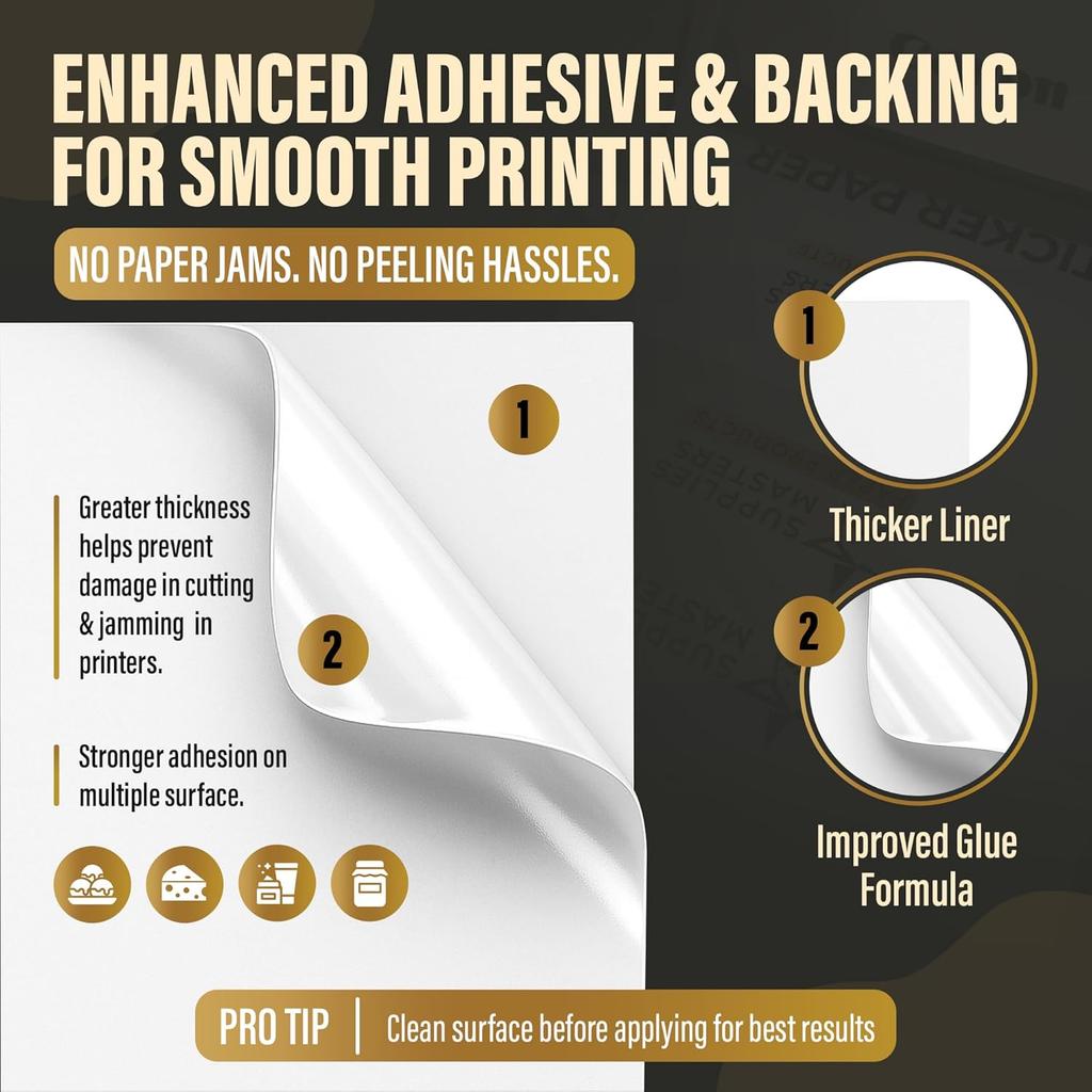 30 Glossy Sticker Sheets 8.5 x 11, Printable Glossy High Resolution Paper for Inkjet Printer (Dyes or PIGMENTS), Papel Adhesivo Brillante Waterproof
