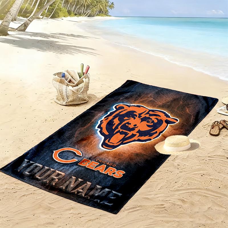 Name Custom Chicago Bears Logo Print Beach Towel, Large Soft Quick Dry Towel for Beach Camping Swimming