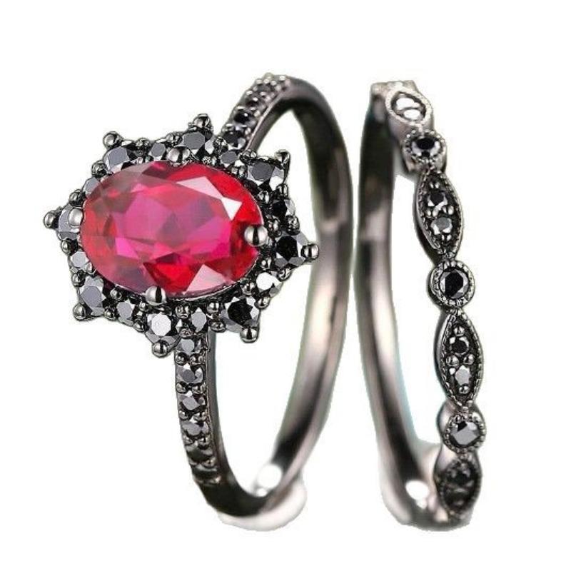 European and American new fashion gun black red zircon inlaid light luxury versatile women's ring