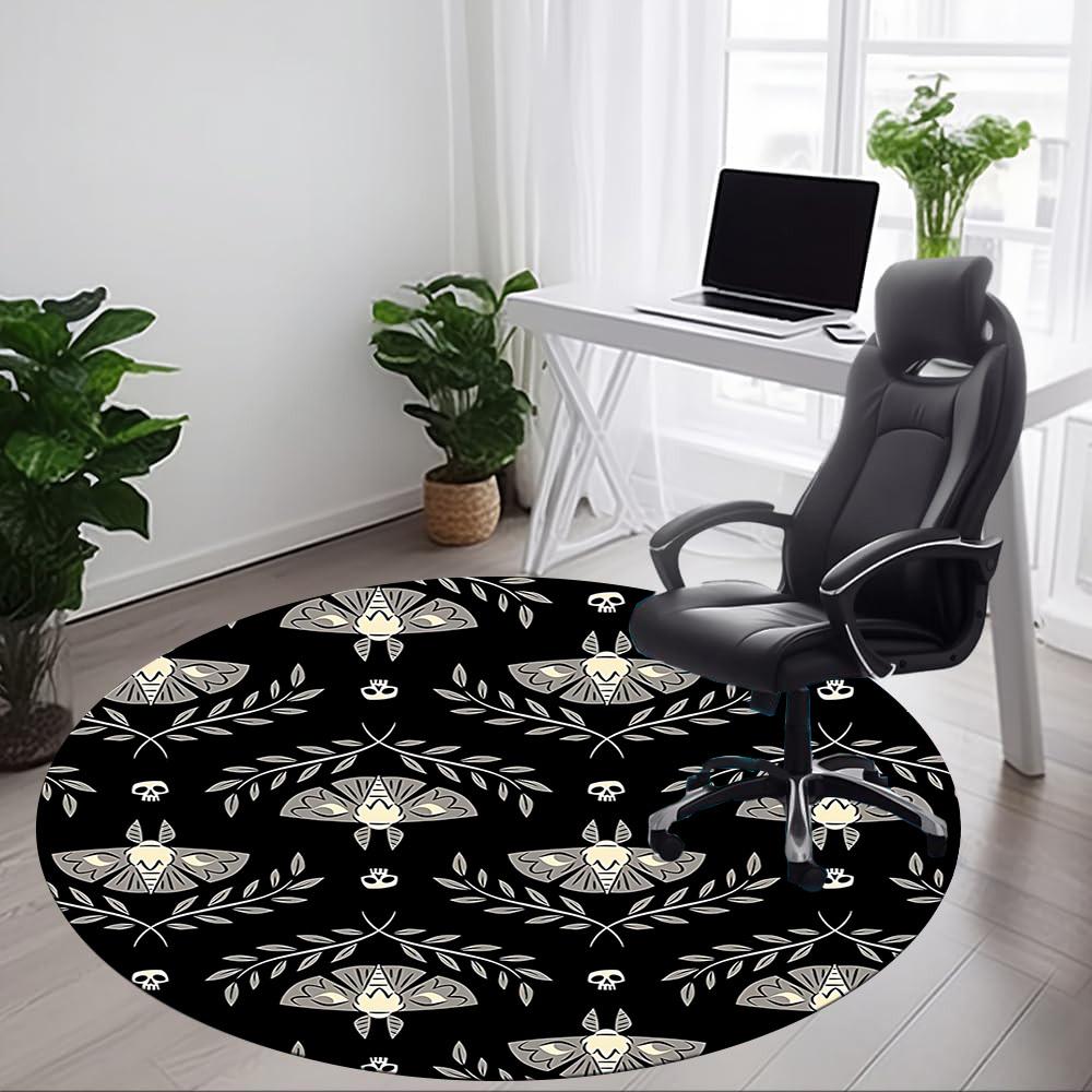 1pc Moths Skulls Office Round Area Rug, Under Office Chairs Bedroom Living Room Home Decor, Room Deco, Available in Various Sizes a1014257