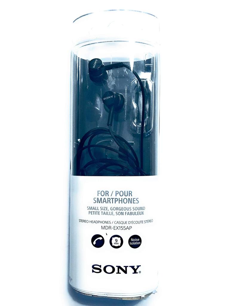 Sony Наушники MDREX155AP с микрофоном для звонков, черные внутриканальные наушники/гарнитура (MDR-EX155AP/B)