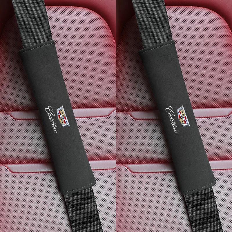 AABHR1 2pcs Suede Car Safety Belt Pad Protector Covers for Cadillac Escalade CTS ATS SRX Deville XT4 XT5 XT6 XTS SLR XLR CT4 CT5 CT6