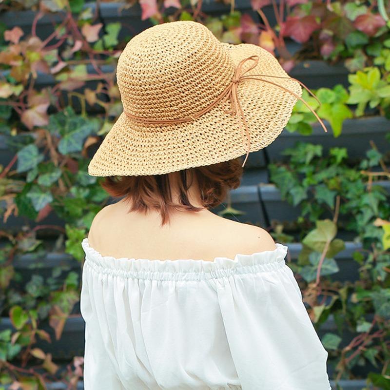 Foldable Handmade Large Edge Straw Hat Women's Summer Versatile Small Fresh Seaside Beach Summer Sun Protection Hat