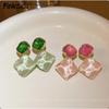 Pink Square Simple Zinc Alloy Earrings Geometric Trendy Stud Earrings Women Jewelry PD2276