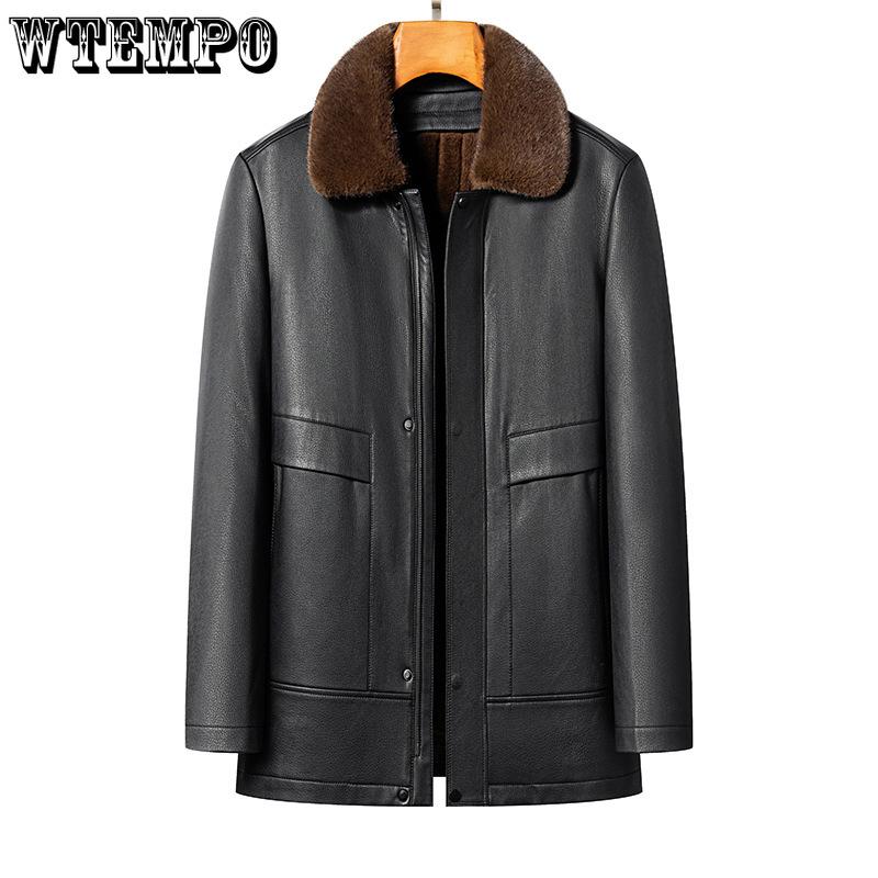 Осень и зима для пожилых людей, кожаная куртка со съемной подкладкой из натуральной кожи, мужская теплая кожаная куртка средней длины с меховым воротником