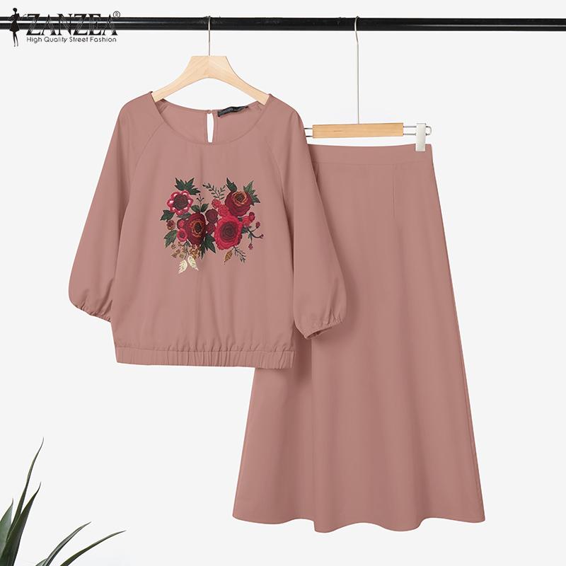 ZANZEA Women Long Sleeve Floral Blouse and Pants Casual Two Piece Suit Sets