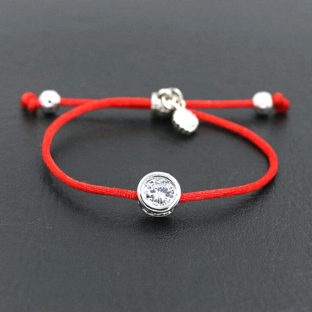 Shiny Round Rhinestones Crystals AAA Zircon Bracelet Red Rope Thread Braided Lucky Bracelets Women Silver Color Pulsears