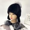 Pompom Winter Hat with Earflap Luxury Knitted Mink Fur Trapper Hat Outdoor Warm Snow Fur Hat Women Bonnet Fluffy Hat Gorros