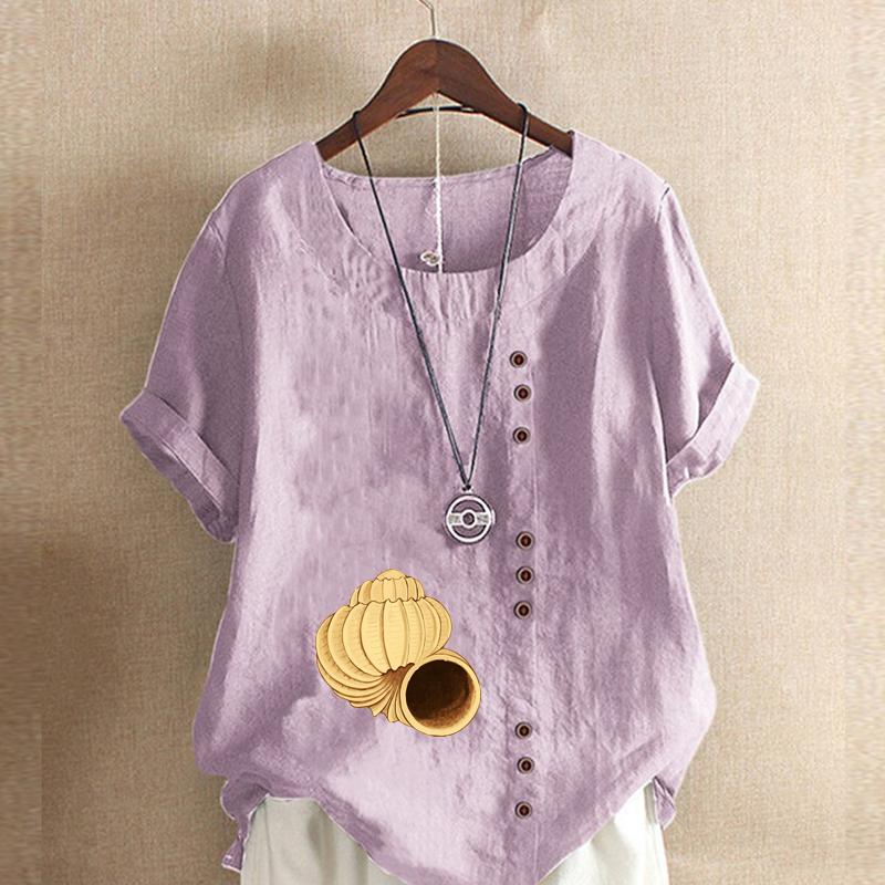 Women's Fashion Conch Print Short Sleeve T-shirt Loose Cotton Shirt Casual Loose Summer Blouse Tops Plus Size