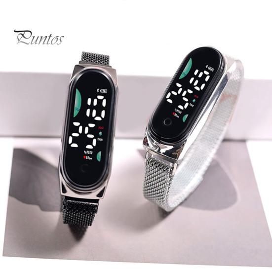 Светодиодные цифровые часы Водонепроницаемые магниты из нержавеющей стали Сенсорный экран Разборчивый циферблат Высокоточный длинный циферблат Спортивные наручные часы унисекс с батарейным питанием