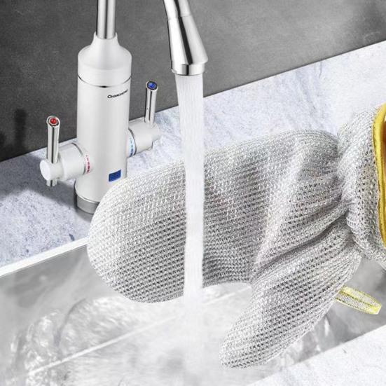 1Pc Dishwashing Glove Steel Scratch Free Waterproof Hanging Loop Heat Insulation Steel Wool Bamboo Fiber Kitchen Pot Pan Bowl Scrubber Washing Glove