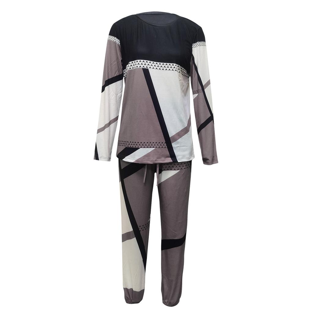 Women's Fashion Casual Solid Color Printed Tops Pants Suit