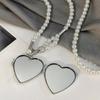 Fashion Long Necklace with Big Mirror Heart Pendant Women Pearl Shoudler Chain Personality Jewelry Wedding Party Accessories KTJ