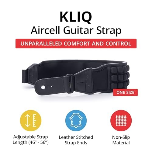 KLIQ Music Gear Ремень для гитары Air Cell 3" Ширины Неопреновая накладка Регулируемый 46-56 Дюймов Черный Бас Электрогитара