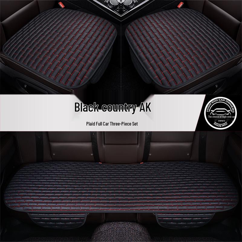 Plaid Three-Piece No-Tie Car Seat Cushion Set for Office and Home - Single Seat and Multi-Seat Interior Decor.
