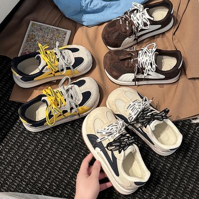 Цветовая гамма, большая голова, шнуровка, удобные спортивные туфли для моральной подготовки, женские осенне-зимние модные ретро универсальные на плоской подошве, дышащие, кэжуал