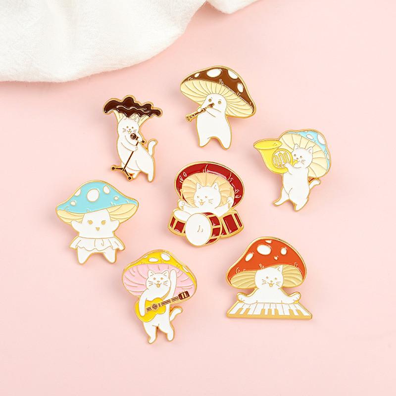 Adorable Cartoon Mushroom Band Guitar Design Brooch Unique Alloy Accessory For All