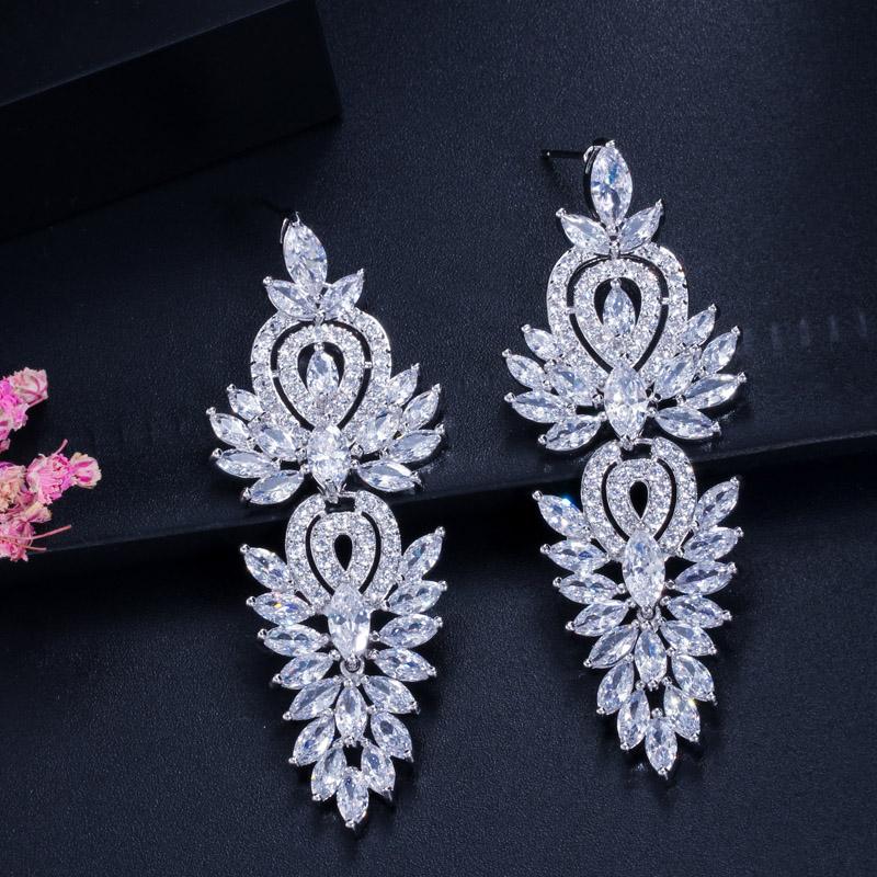 Длинные свадебные серьги с блестящим цирконием AAA CMM, ювелирные аксессуары