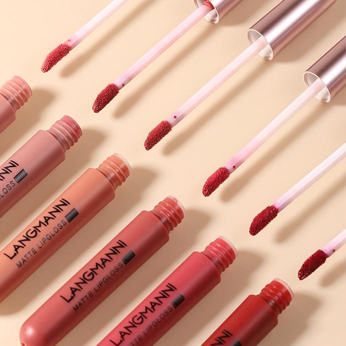 Набор матовых бархатных матовых блесков для губ, 6 наборов помады с глазурью для губ, водонепроницаемая и устойчивая к поту чашка с антипригарным покрытием для макияжа лица