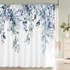 Green Eucalyptus Shower Curtain Waterproof Polyester Leaves Plant Floral Printed Bathroom Partition Decorative Curtain With Hook