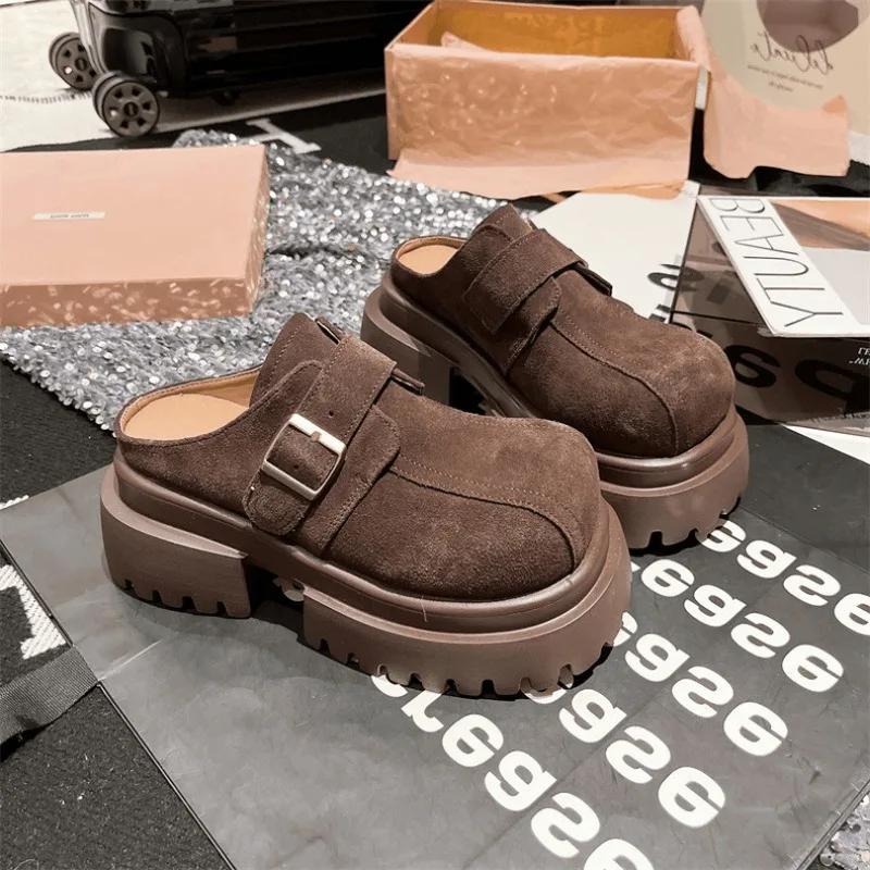 Fashion 2024 Thick-soled High-heeled Women's Comfortable and Warm Slippers Winter New Women's Non-slip Toe-cap Slippers Heels