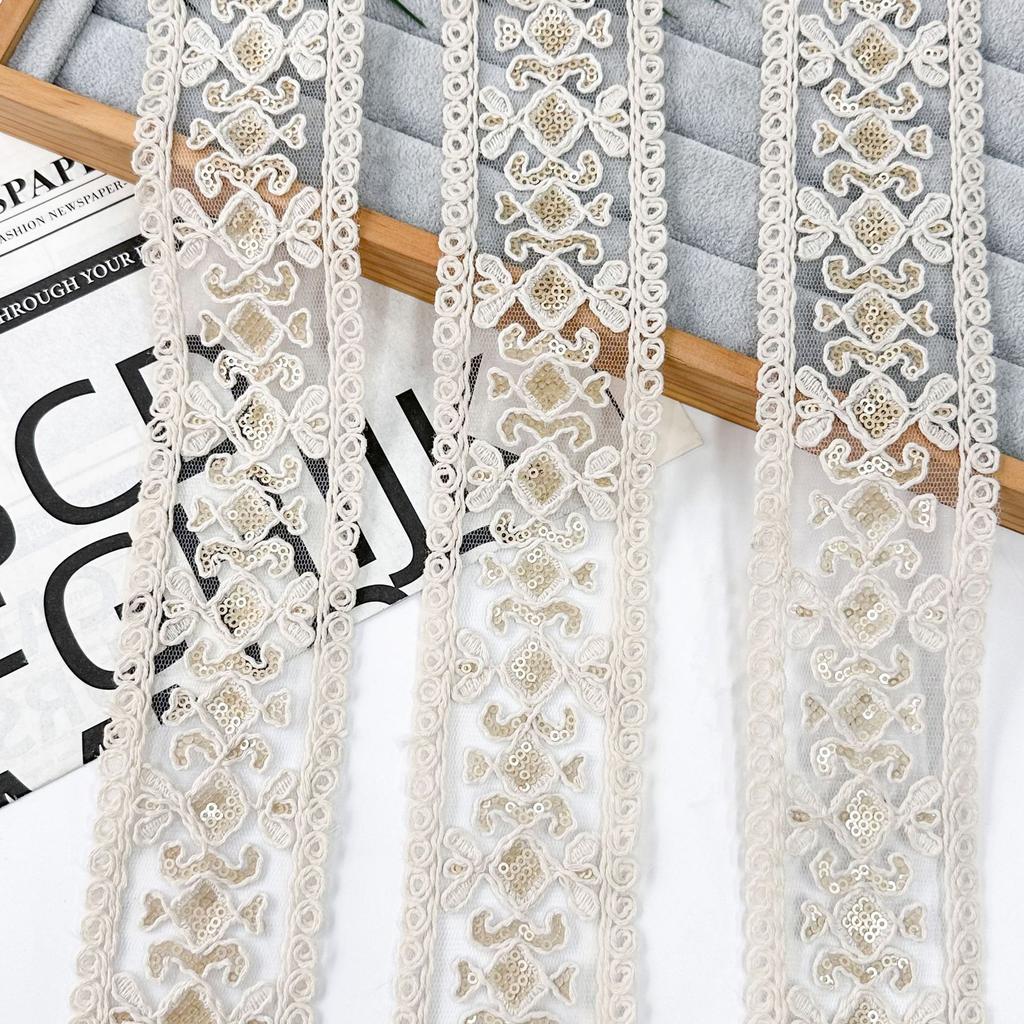 6.5Cm Hollow Sequins Embroidered Webbing Diy Clothing Accessories, Hats And Cuffs, Decorative Ethnic Lace