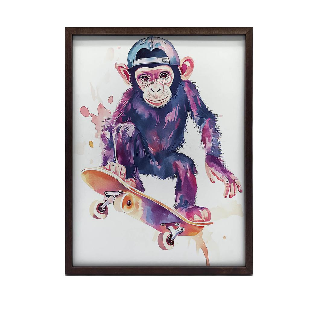 Plakat Małpi Skateboardzista Plakat Małpi Skateboardzista, 30X40 Cm, Bez Ramy, Papier Matowy 230 Gsm
