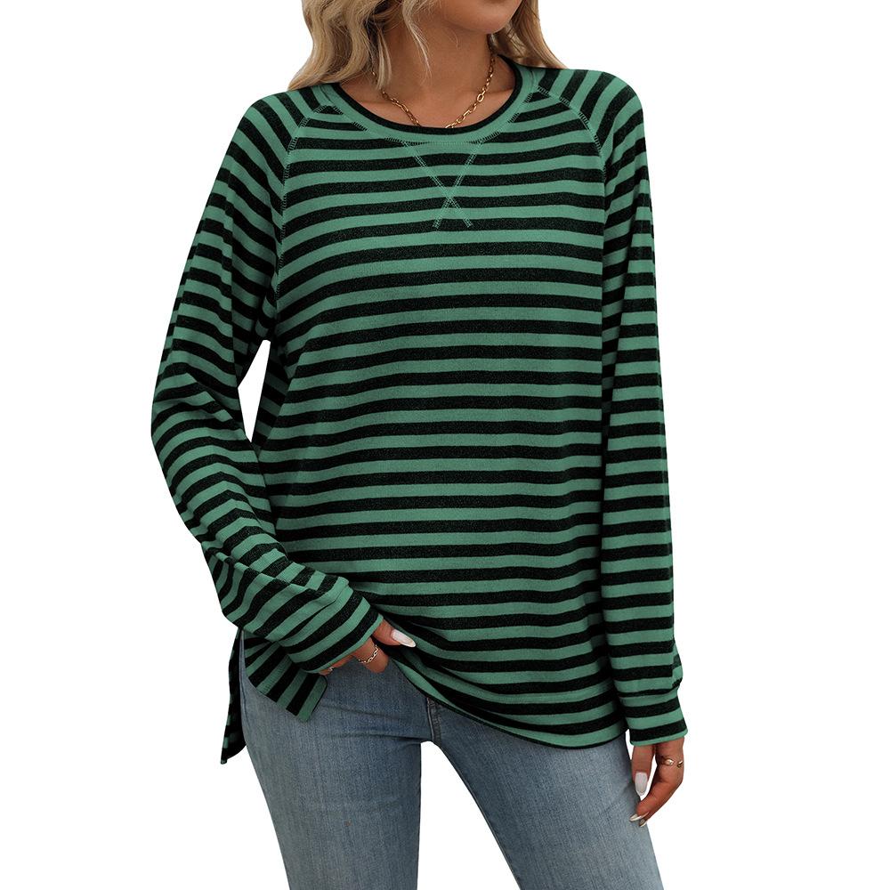 Autumn and Winter Women's Striped Color Collision Round Neck Long Sleeve Loose Top
