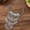 Bohemian Layered Zinc Alloy Leaf Pendant Necklace With Tassels For Vintage Style Jewelry