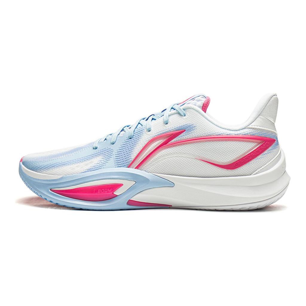 Li Ning Амортизирующие Скользкие Устойчивые к истиранию Дышащие Упругие Сцепление Низкие Баскетбольные Кроссовки Мужские Бело-Синие ABAW007-1