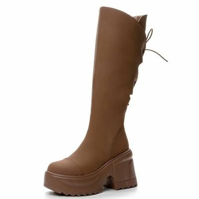 Модные женские ботинки из микрофибры 10 см, кожаные, осенние, на платформе, до колена, модные, британские, ботильоны, весенние, на молнии, синтетические ботинки