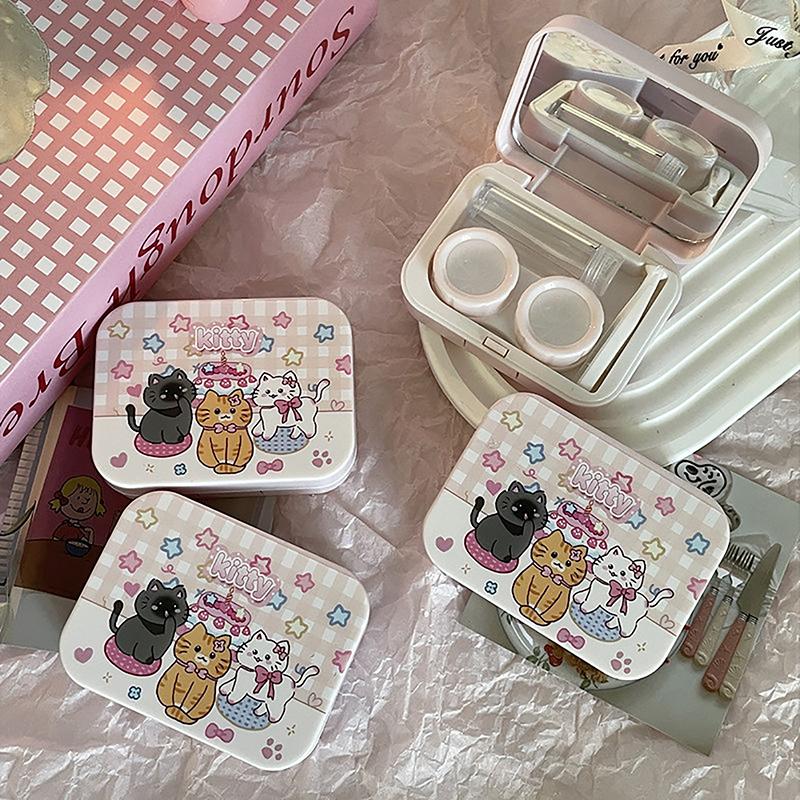 Милый мультяшный футляр для контактных линз, портативный футляр для контактных линз для девочек, контейнер для хранения красоты, дорожный набор